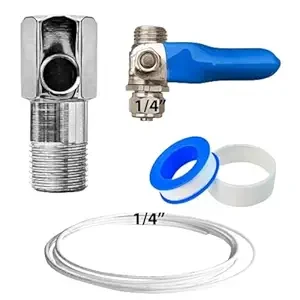 RO water purifier Stainless Steel Inlet Valve/Connector, 1/4" (6mm) Connection, Teflon Tape with 1/4" Pipe For RO/UV/Water Filter Purifier (DV Set)